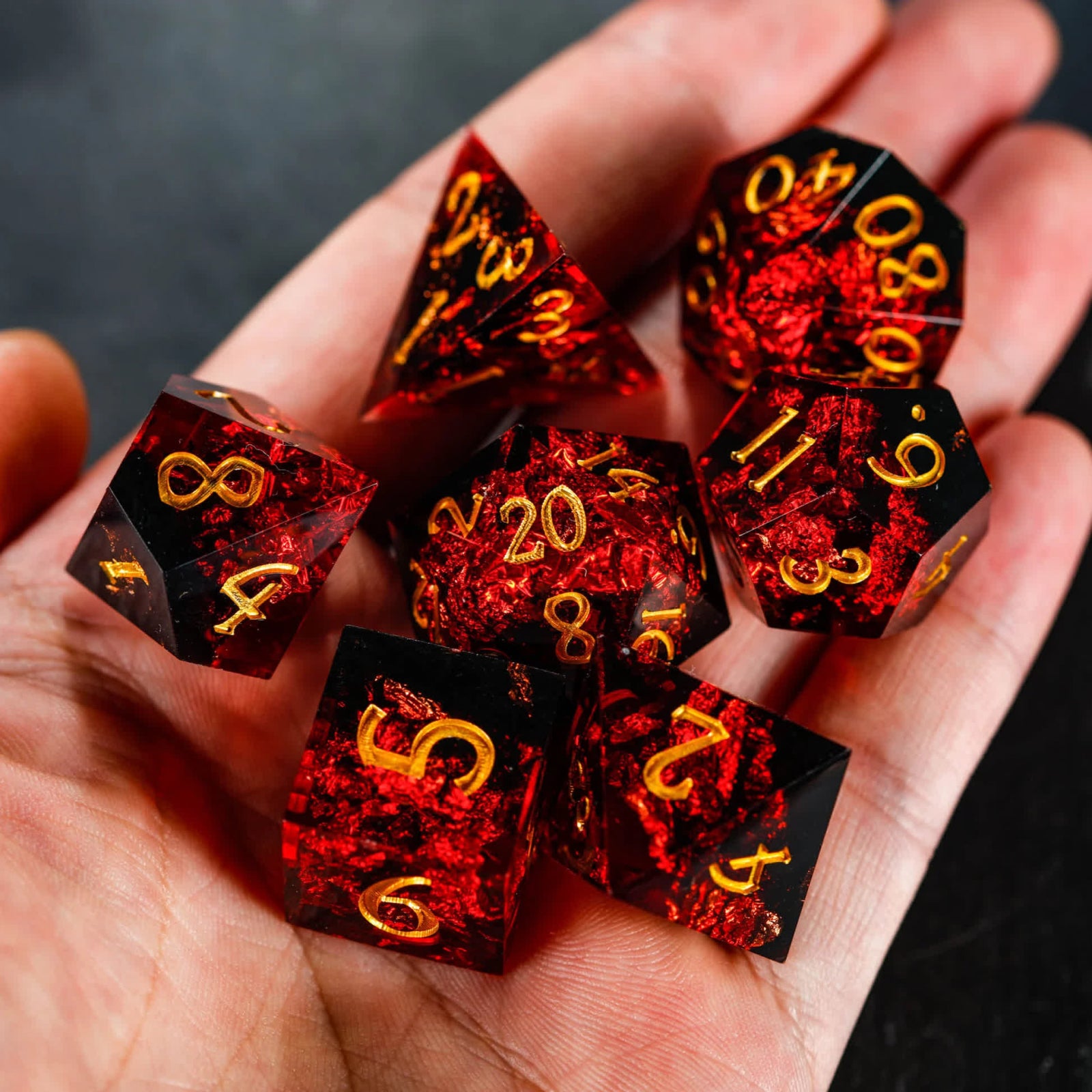 Premium black and red tabletop dice