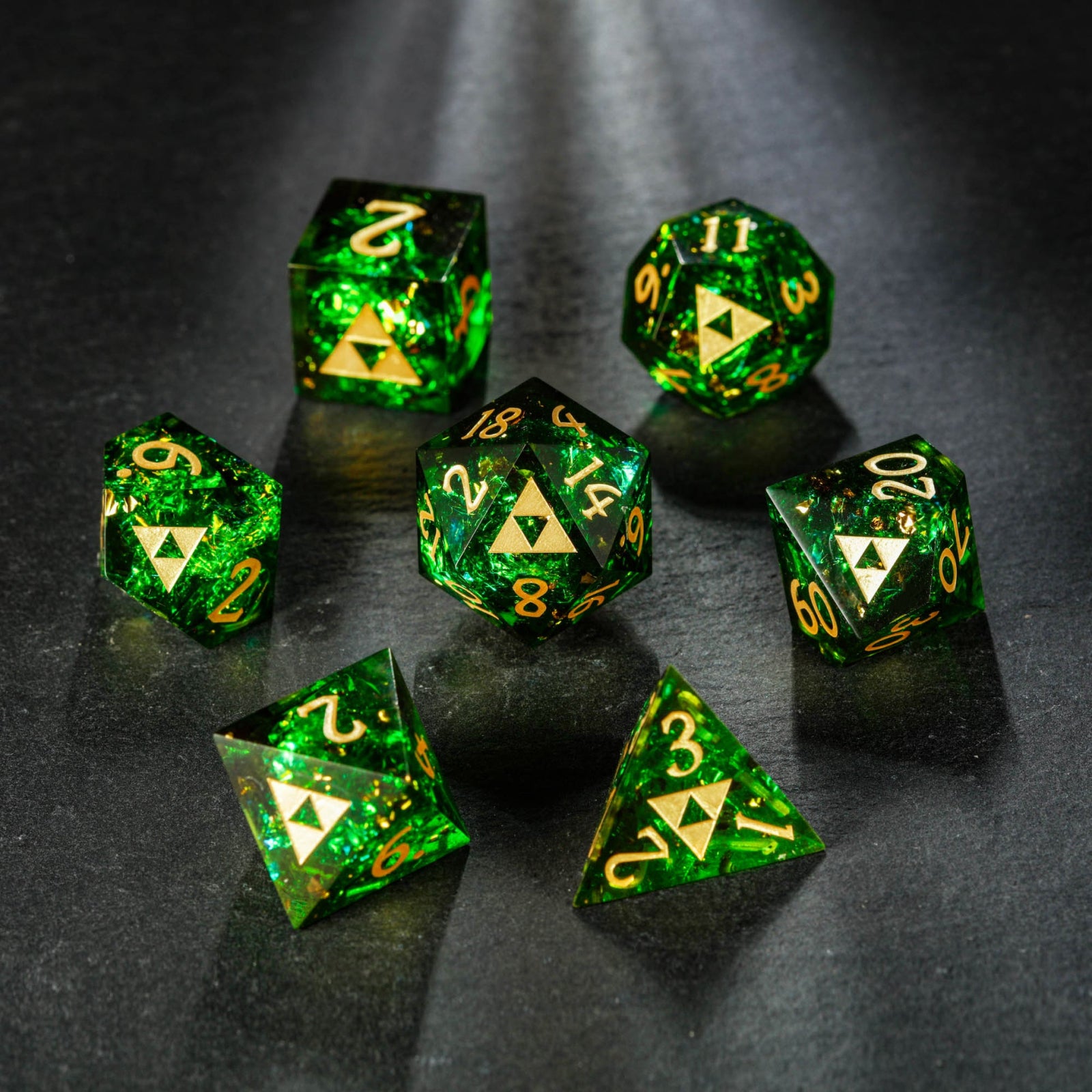 Dark Green Glitter All Zelda DnD D&D Dice Set