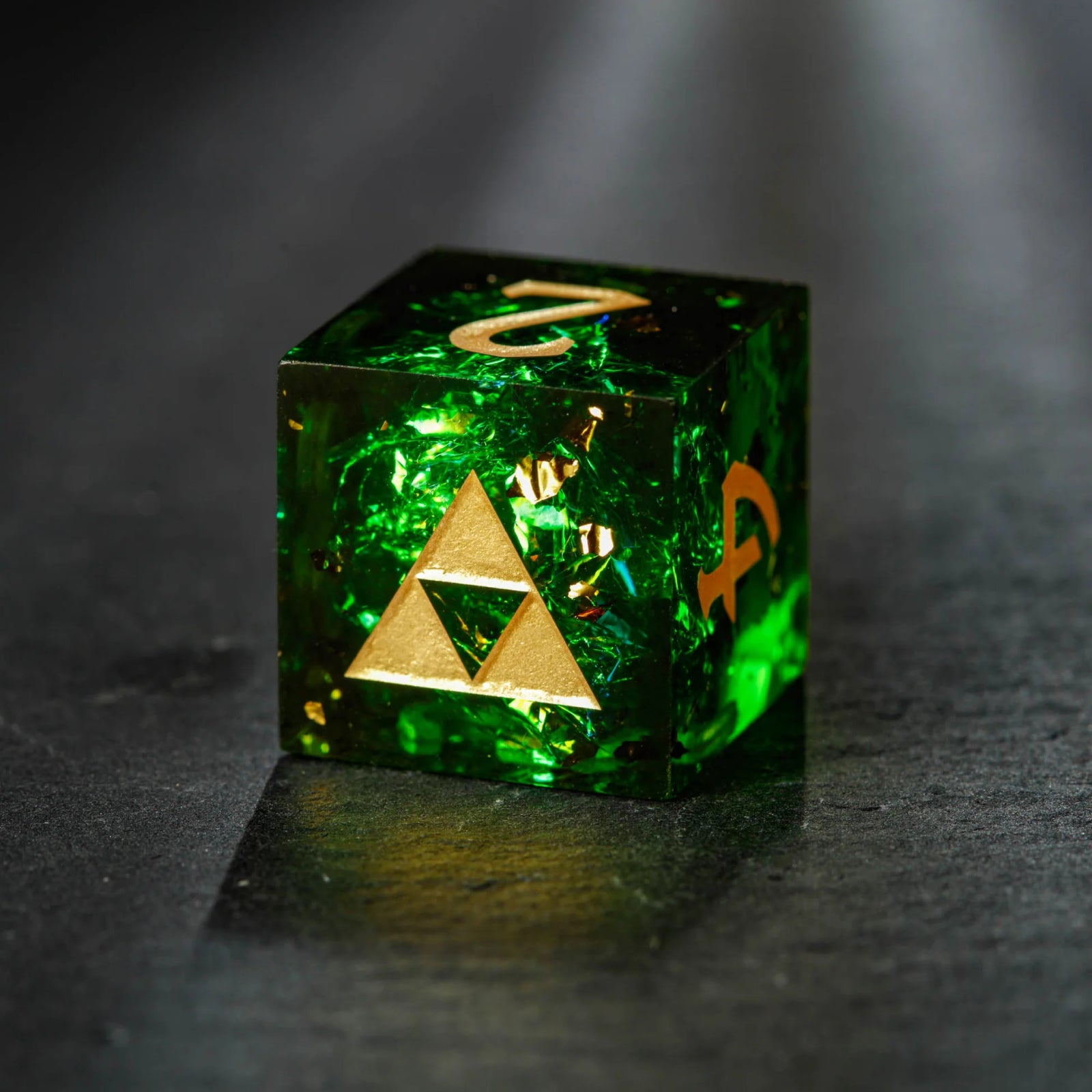 Zelda Dark Green Glitter DND Dice