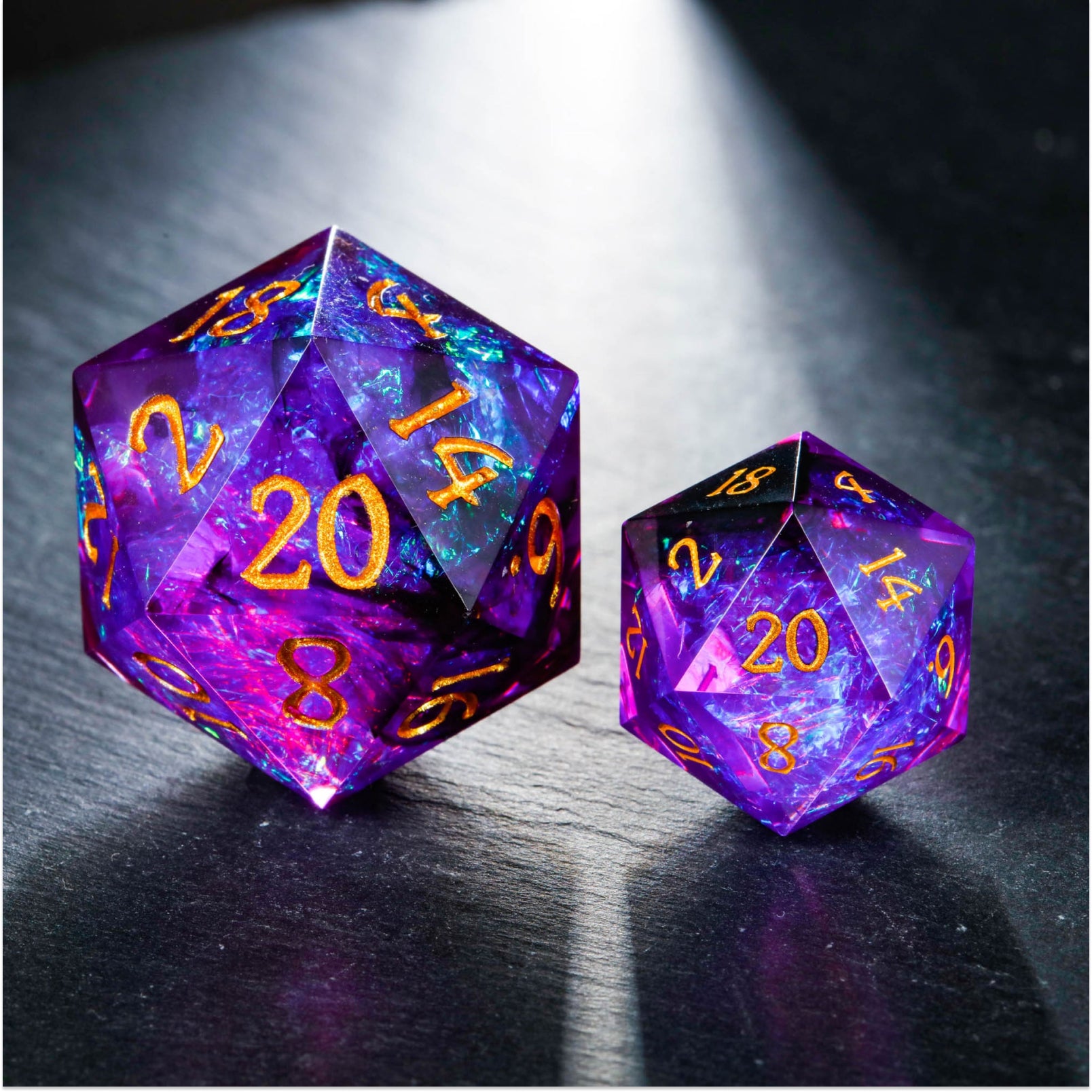 Glitter-infused Purple Nebula DnD Dice