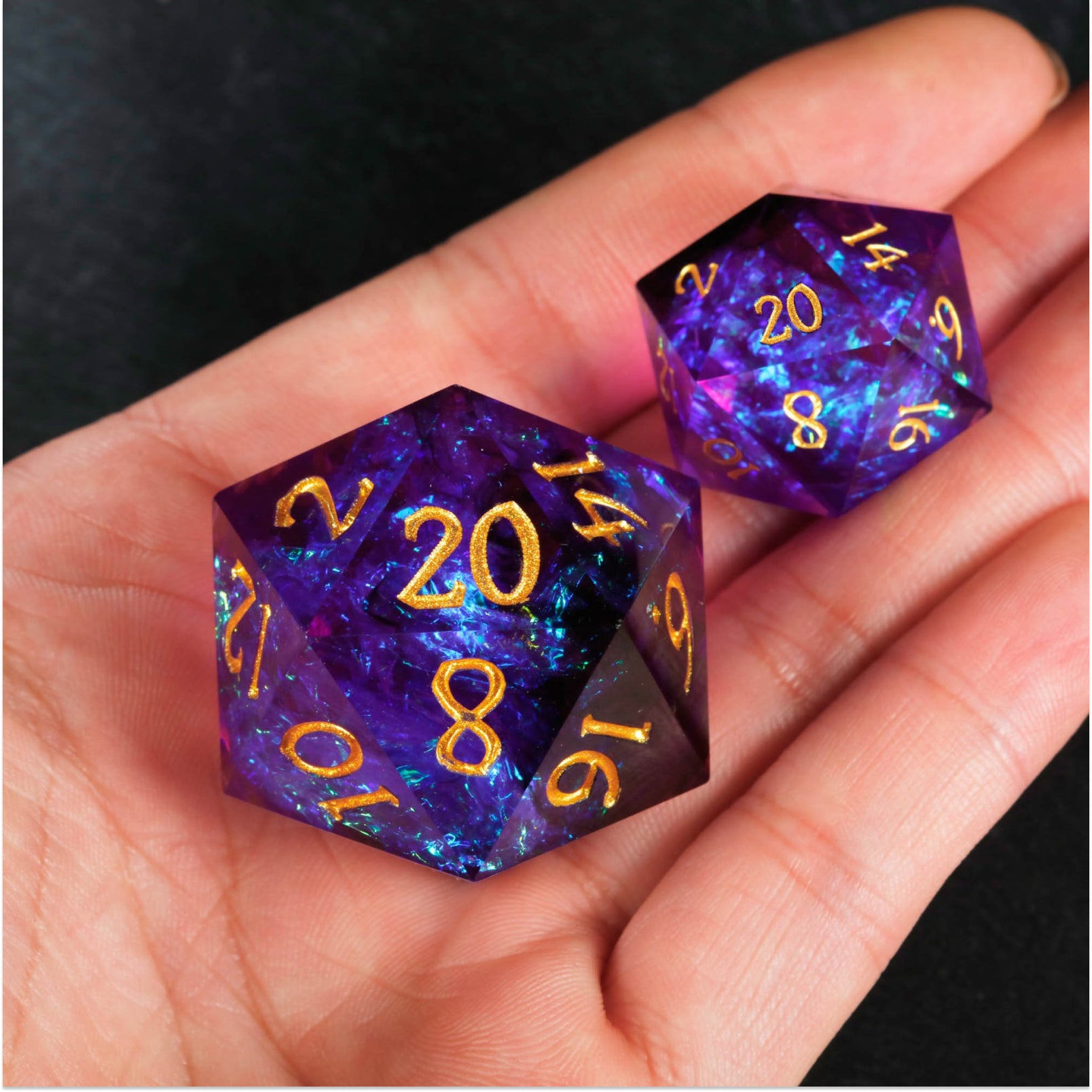 Purple Glitter Galaxy DnD D&D Dice Set