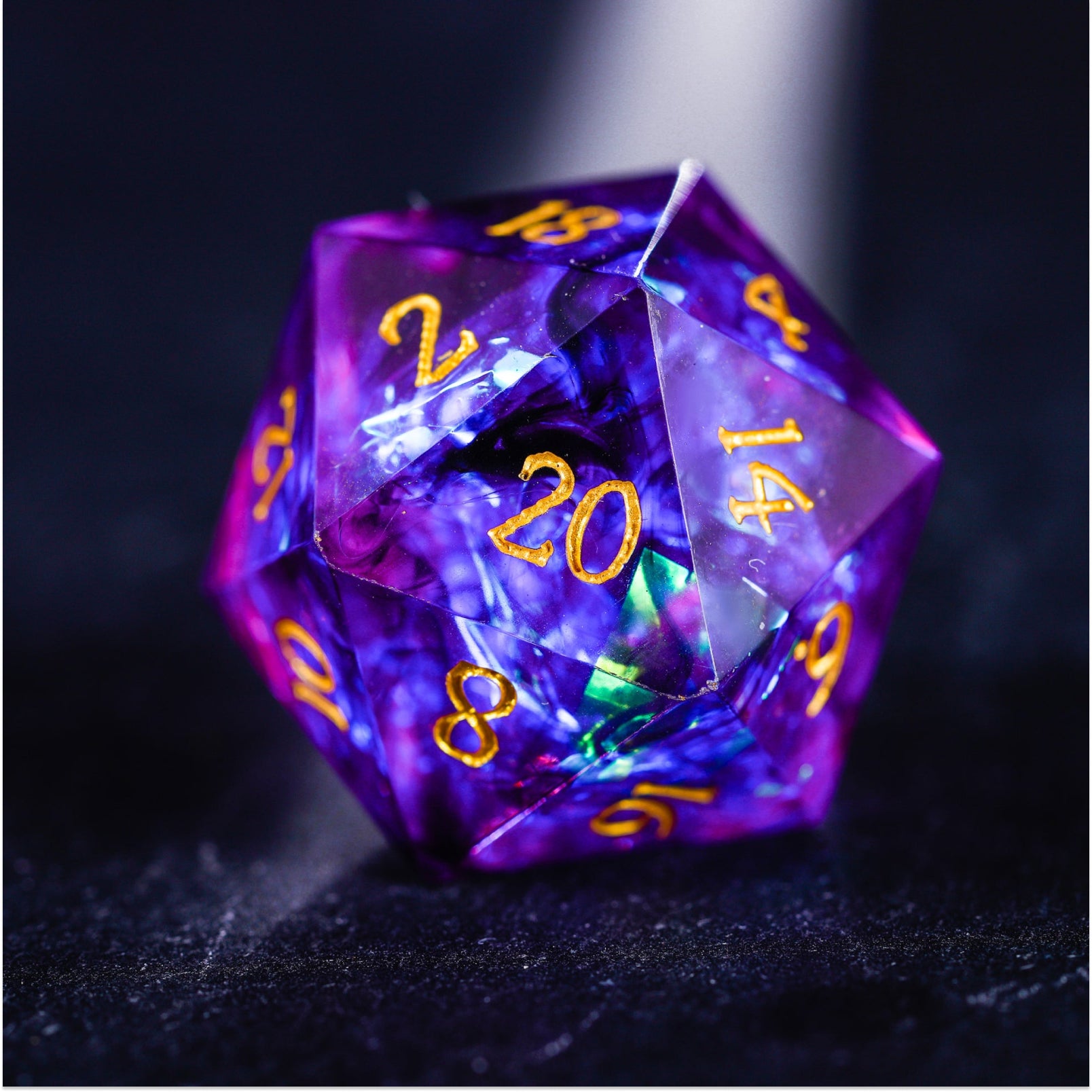 Cosmic-themed Dungeons and Dragons Purple Glitter Galaxy Dice Set