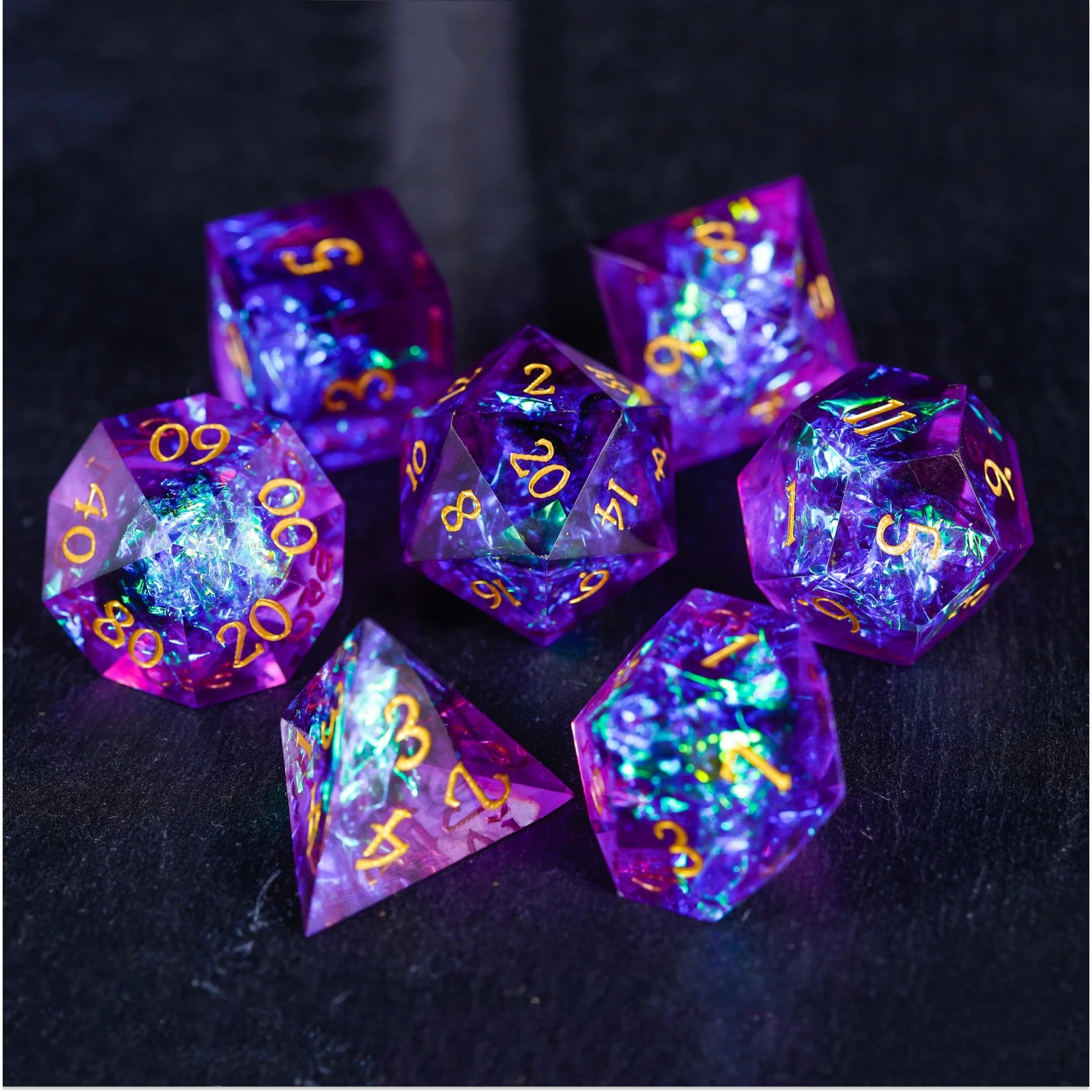 Purple Glitter Galaxy Polyhedral Dice for DnD