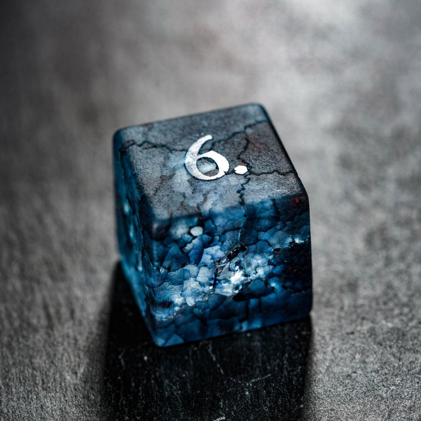 Raised Dark Blue Lightning Glass DnD D&D Dice Set