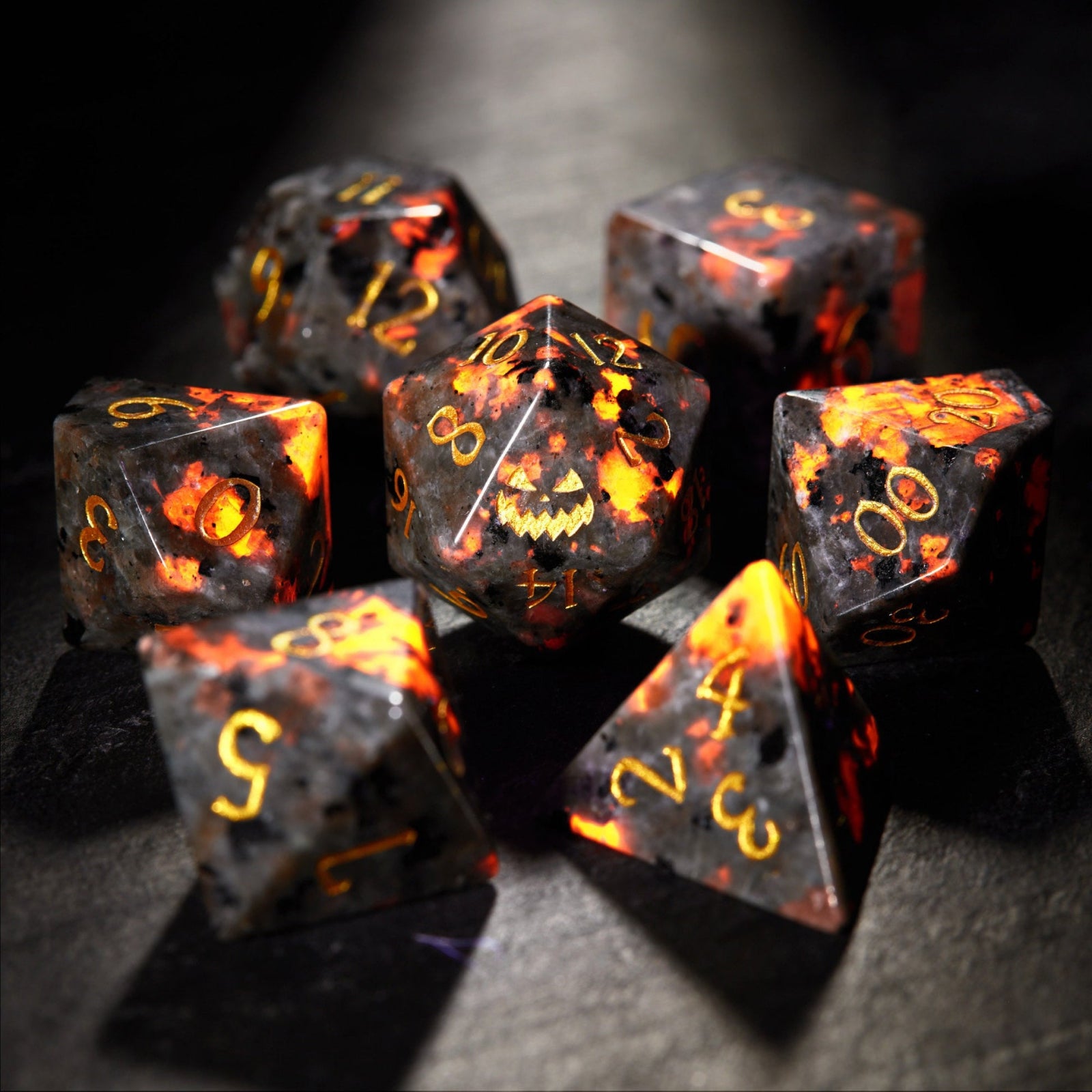 Yooperlite Stone Halloween Pumpkin DnD D&D Dice Set